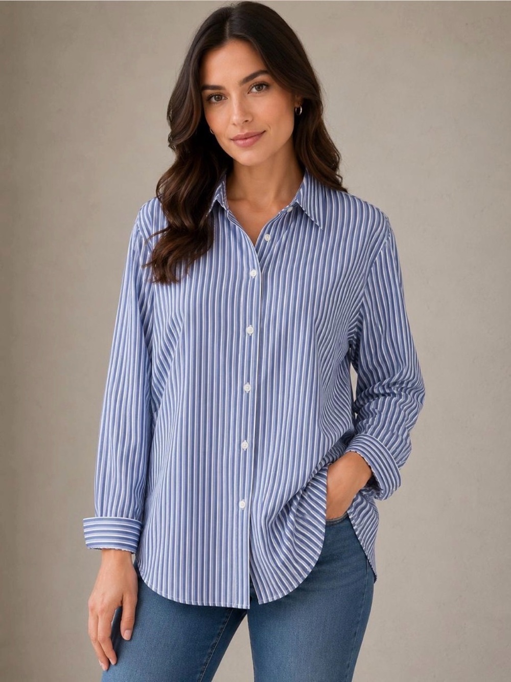 Foxcroft Wrinkle Free Blue and White Striped Button-Down Shirt - Women's size 18